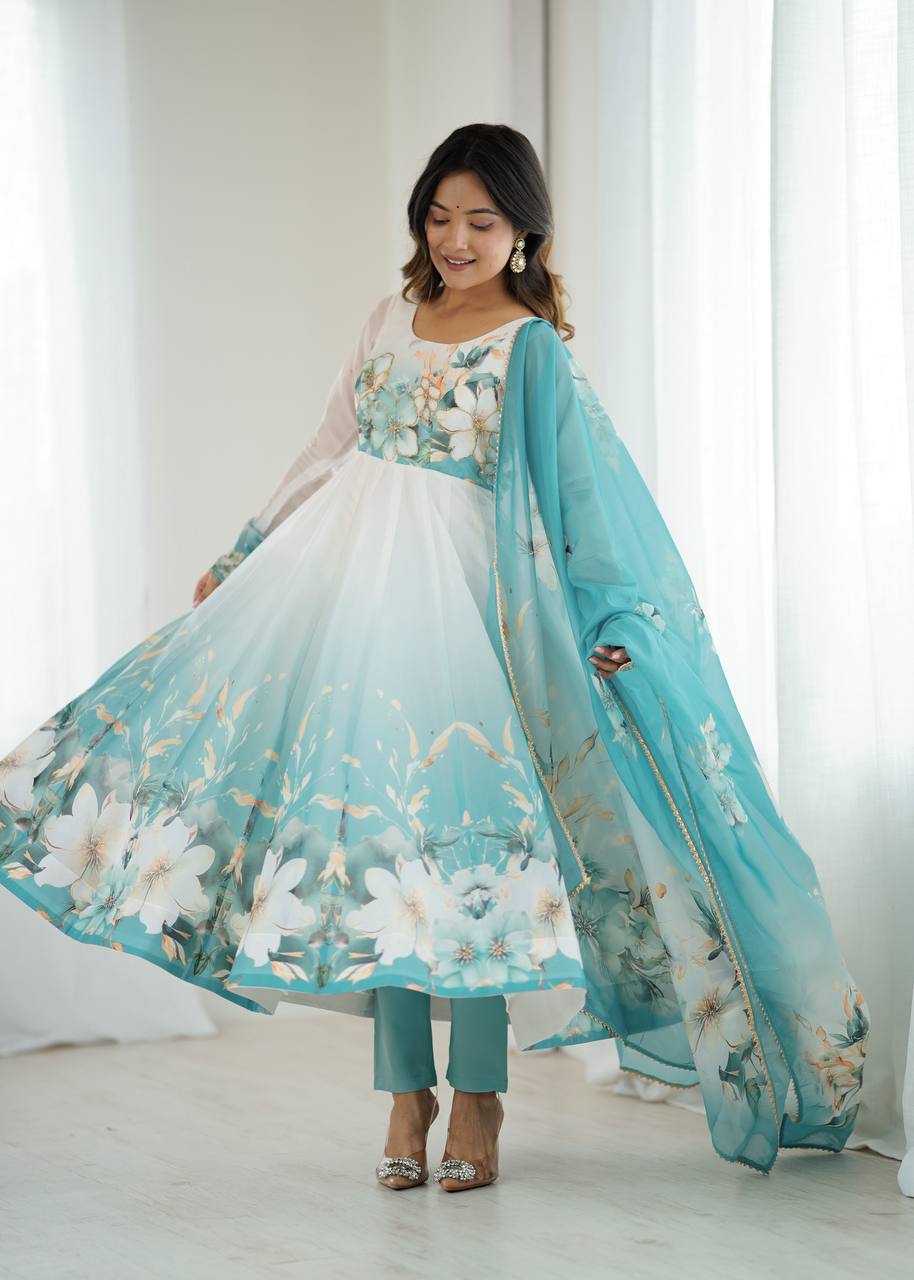 Beautiful Partywear Premium Organza Silk Anarkali Set