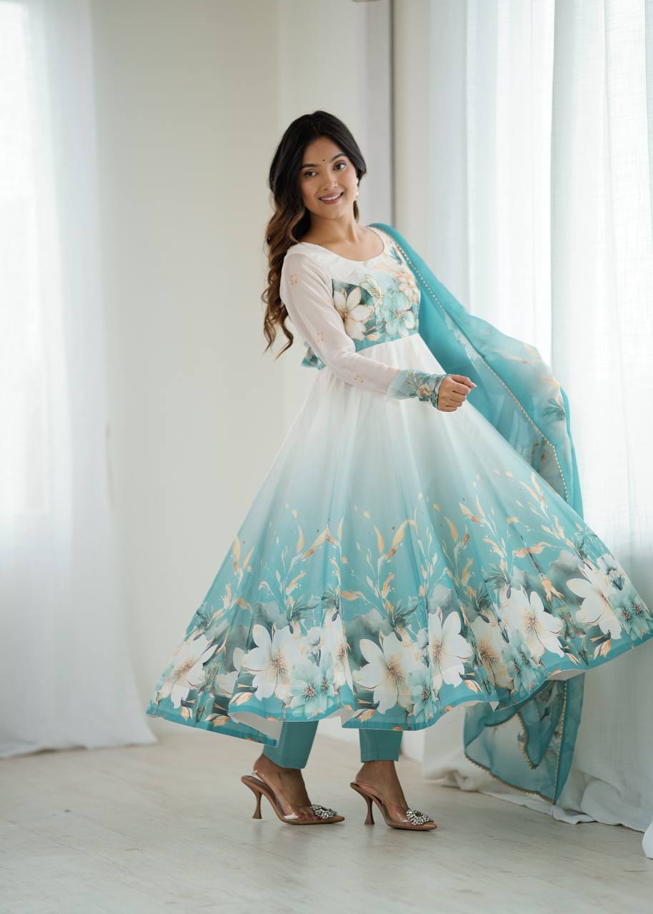 Beautiful Partywear Premium Organza Silk Anarkali Set