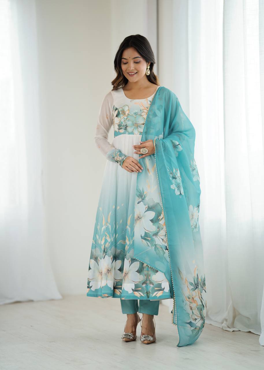 Beautiful Partywear Premium Organza Silk Anarkali Set