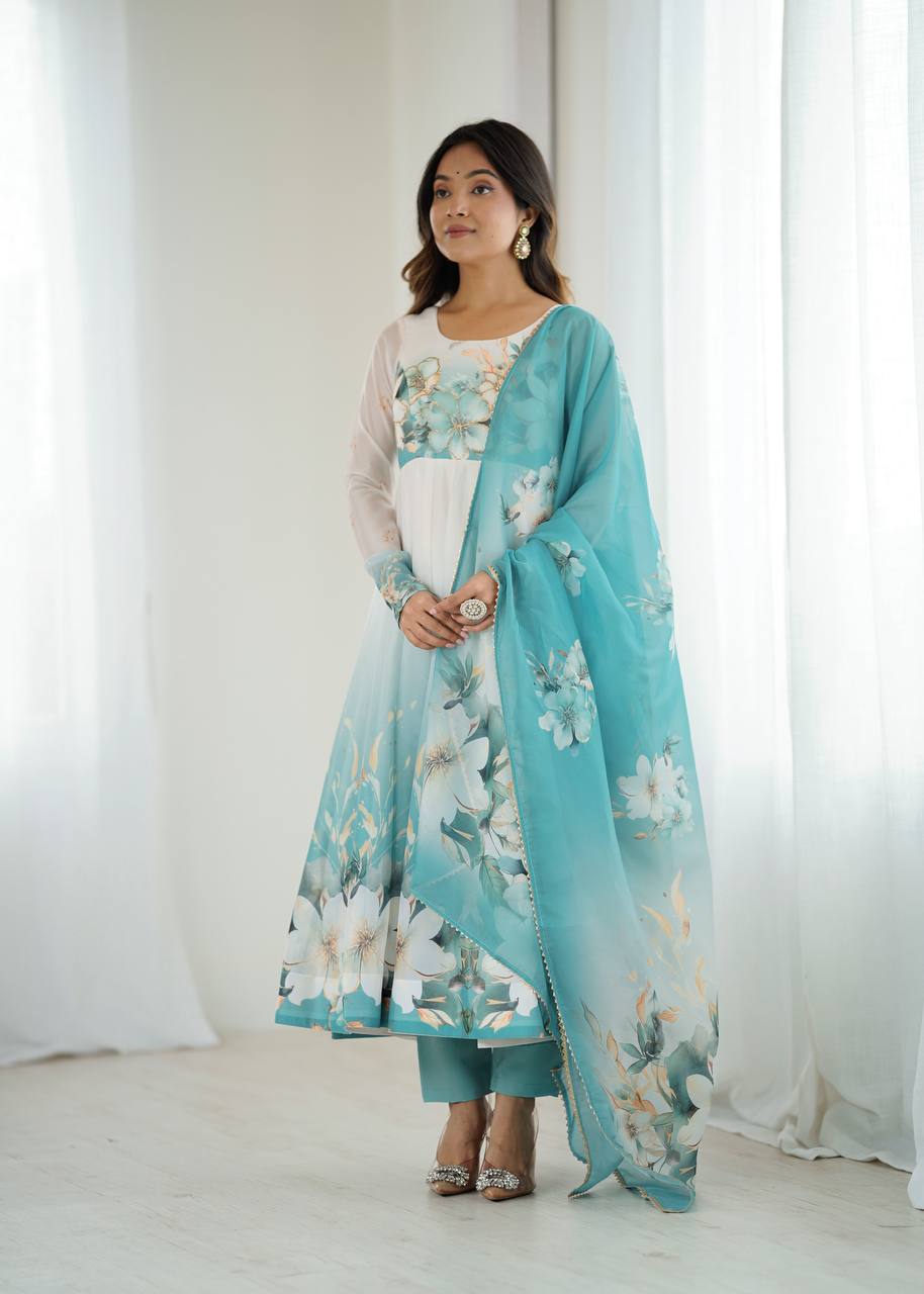 Beautiful Partywear Premium Organza Silk Anarkali Set
