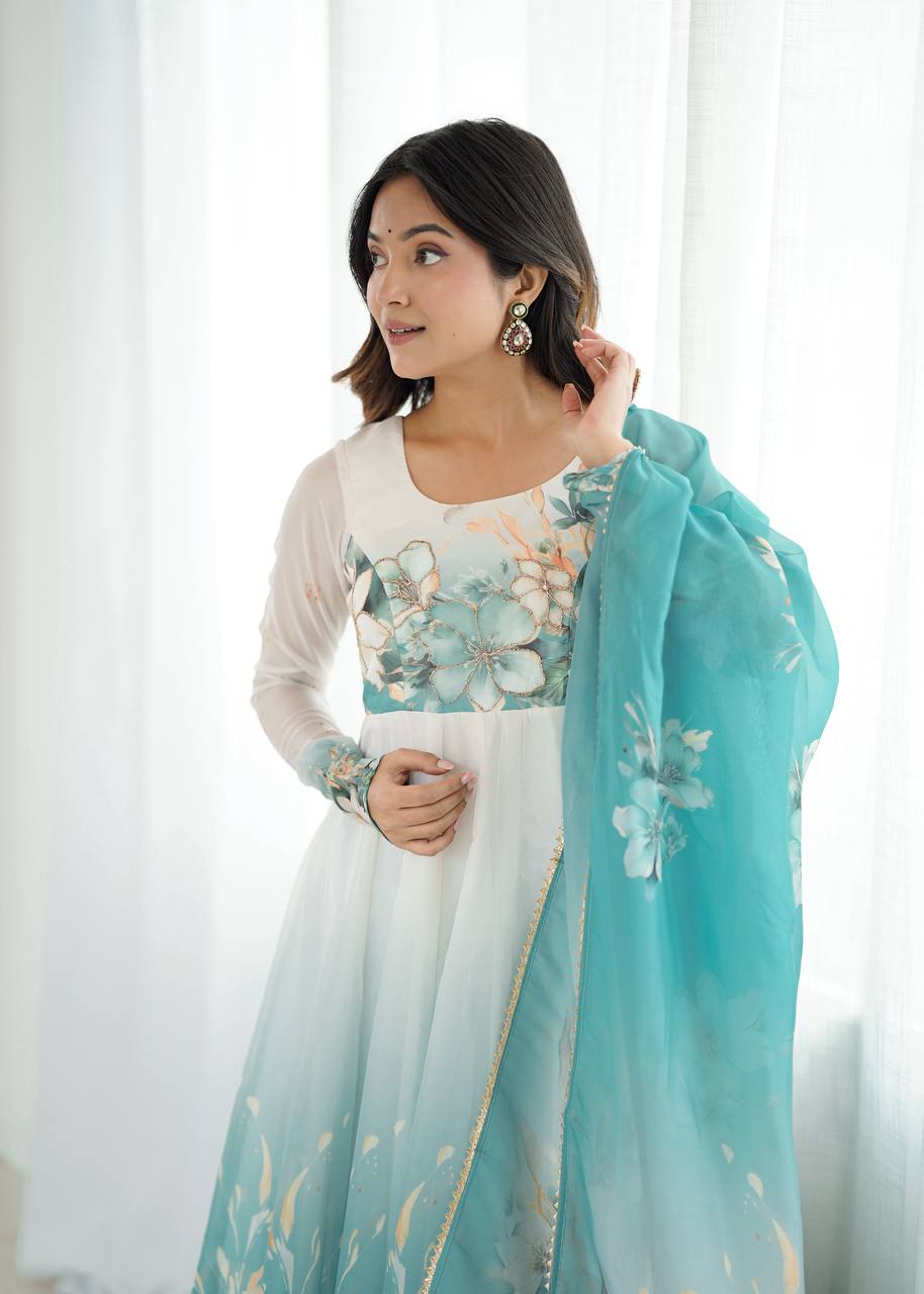 Beautiful Partywear Premium Organza Silk Anarkali Set