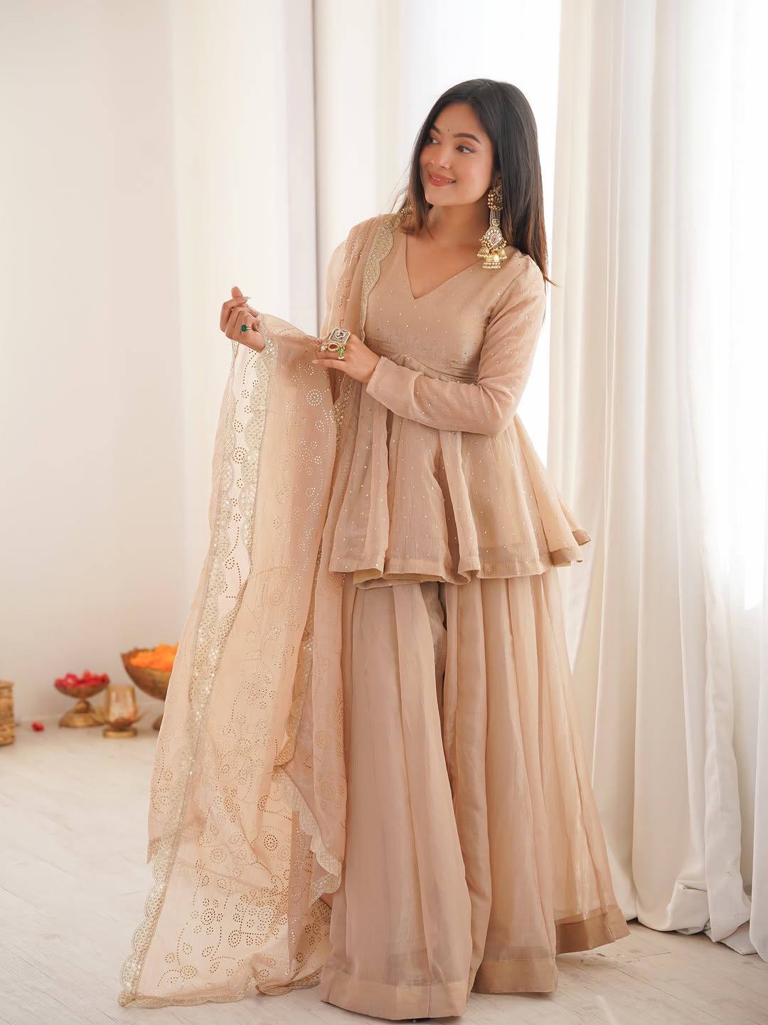 Festive Glow Tabby Organza Mukaish Sharara Set