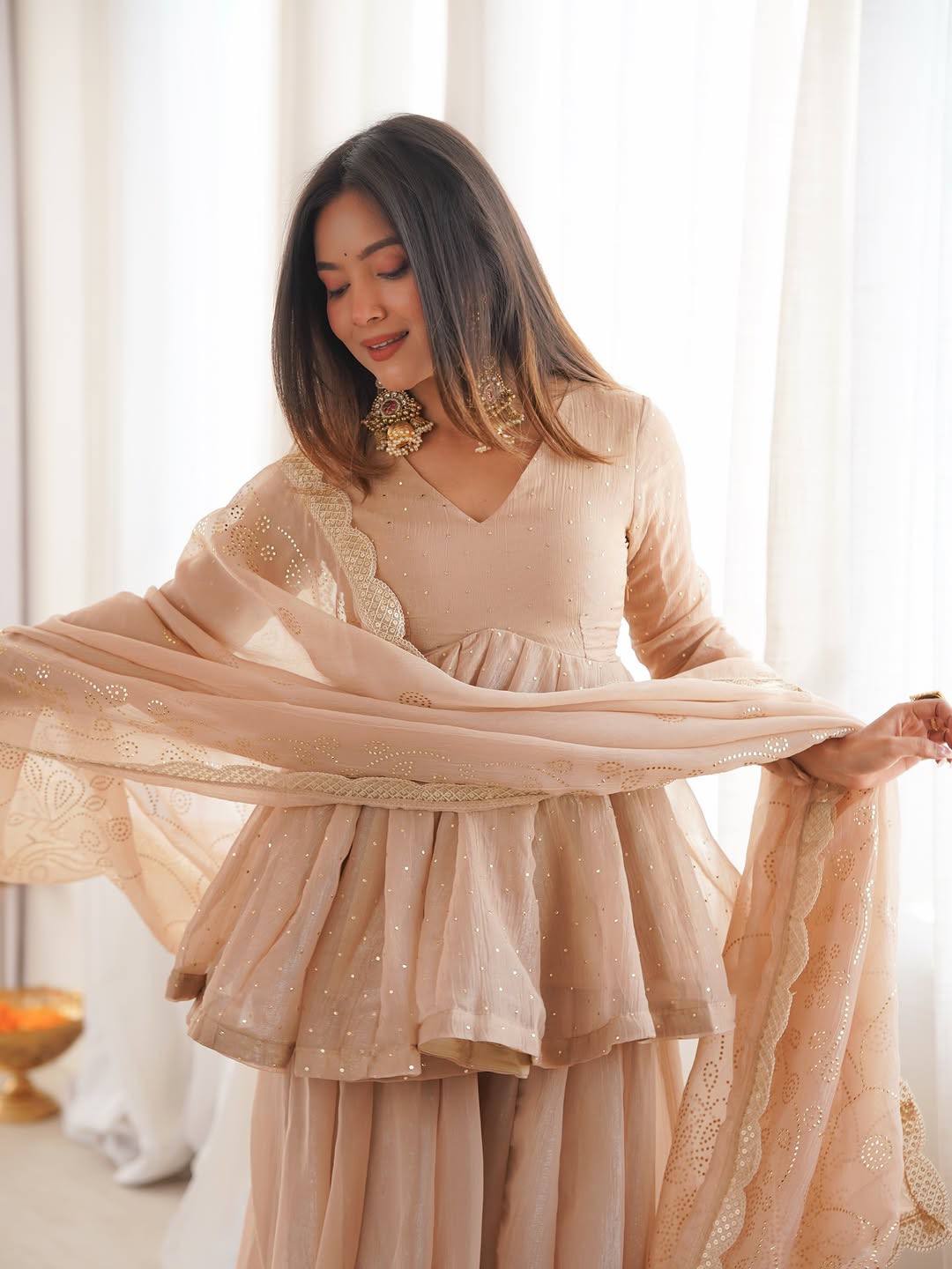 Festive Glow Tabby Organza Mukaish Sharara Set