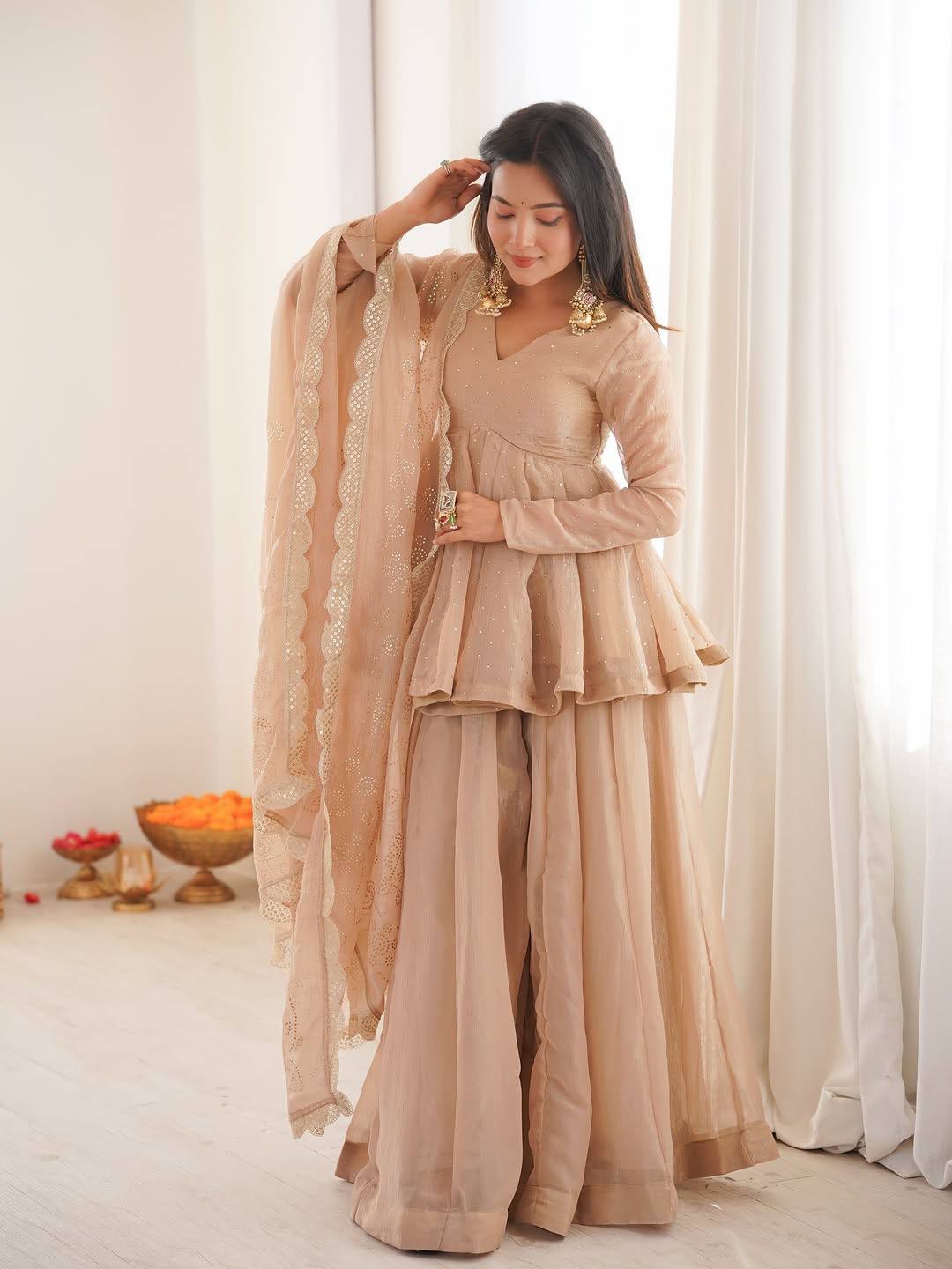 Festive Glow Tabby Organza Mukaish Sharara Set