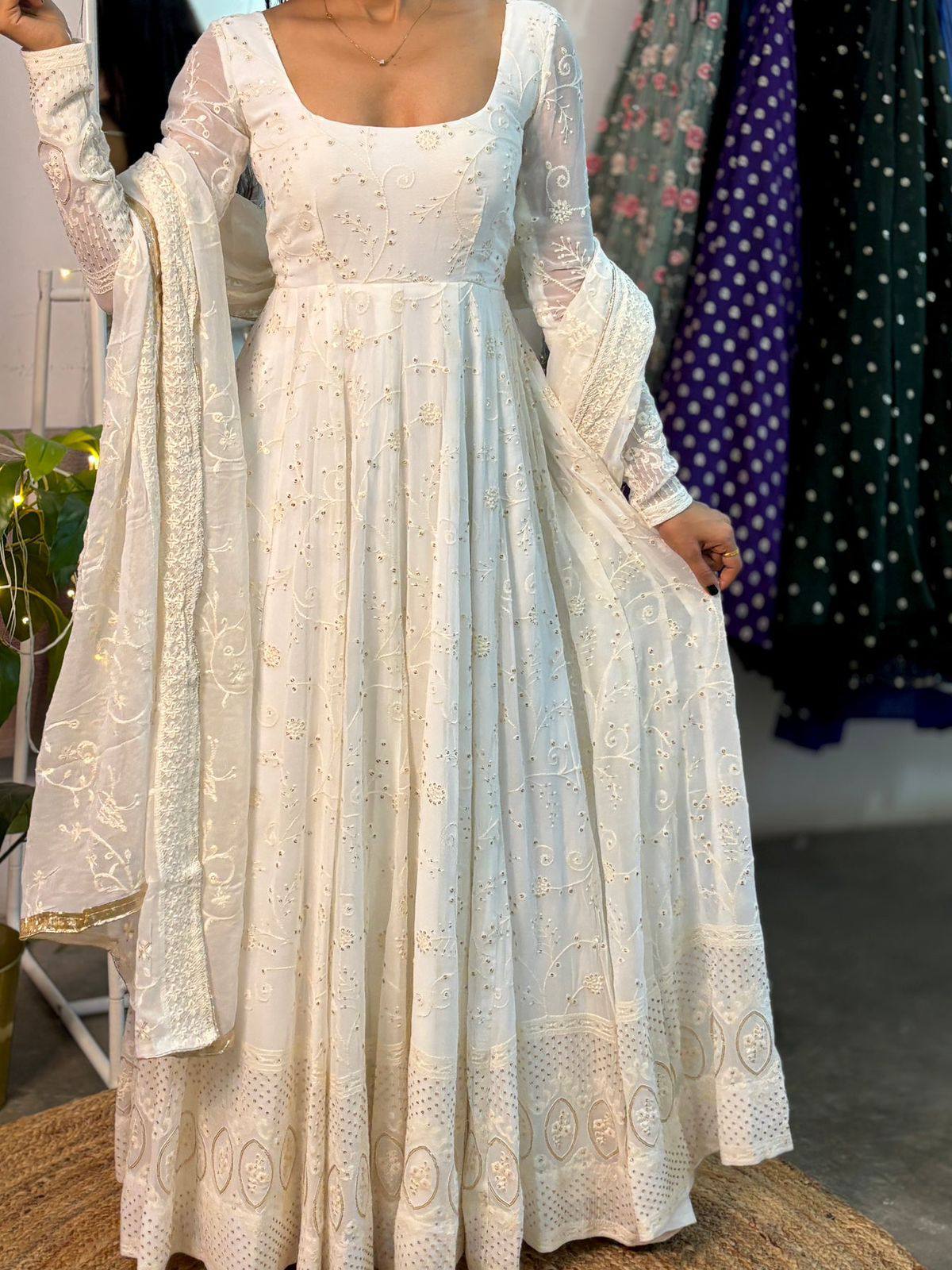 White Color Designer Heavy Faux Georgette with Heavy Embroidery Anarkali Gown