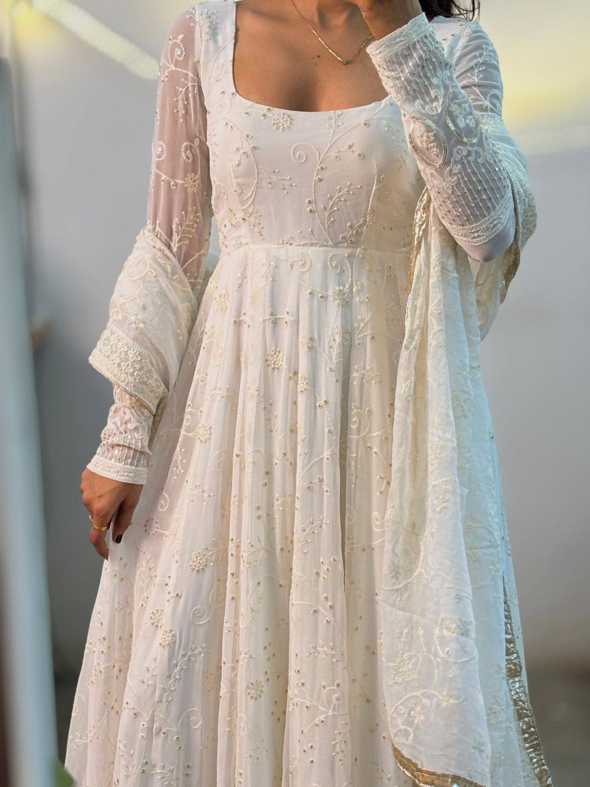 White Color Designer Heavy Faux Georgette with Heavy Embroidery Anarkali Gown