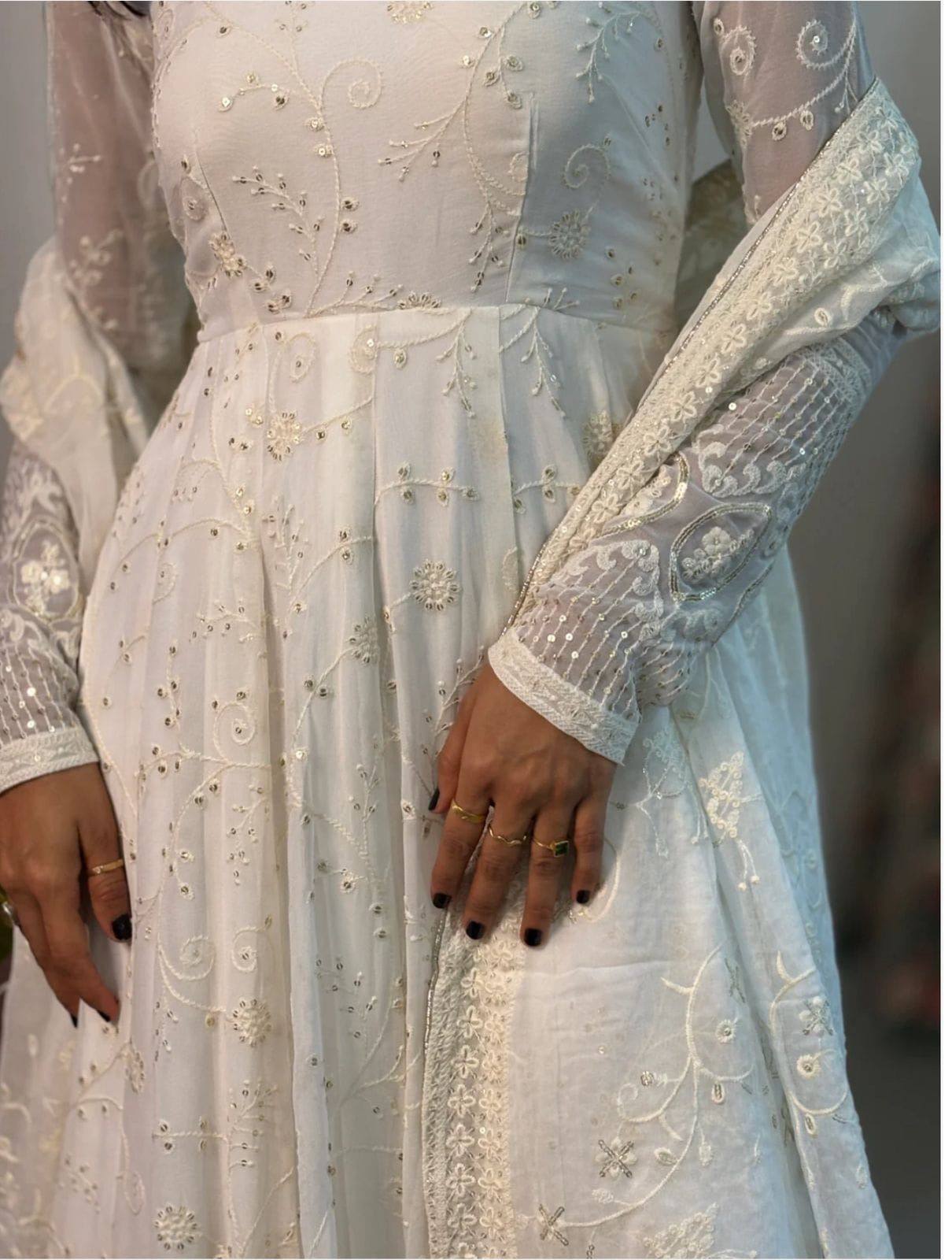 White Color Designer Heavy Faux Georgette with Heavy Embroidery Anarkali Gown