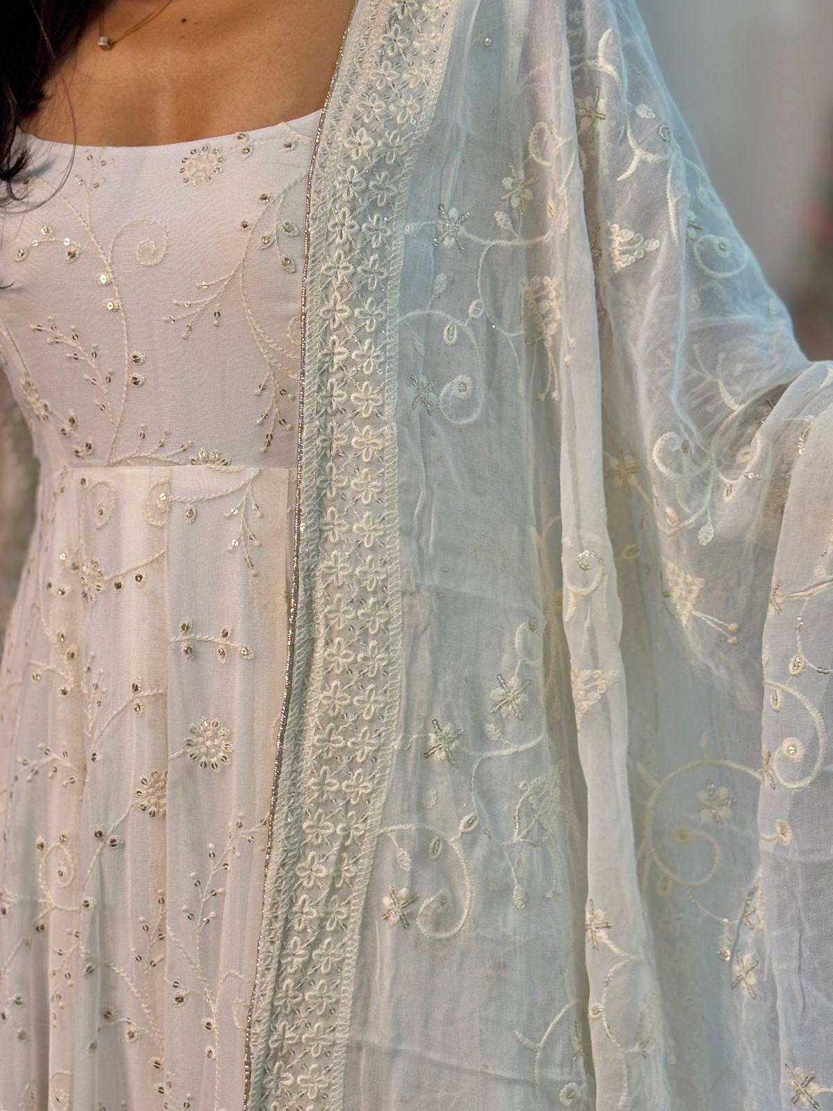 White Color Designer Heavy Faux Georgette with Heavy Embroidery Anarkali Gown