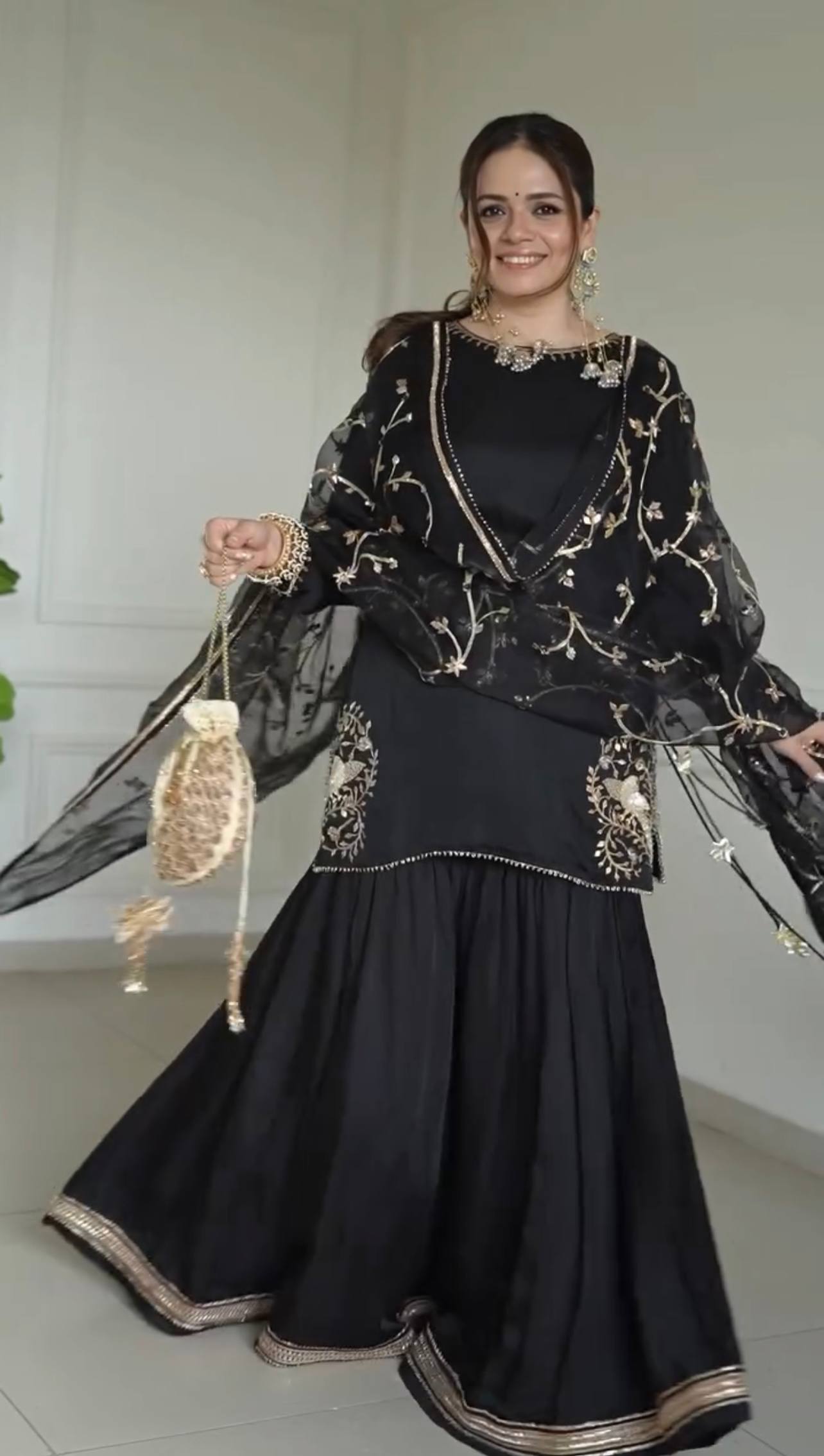 New Premium Pure Crepe Embroidered Sharara Set with Dupatta