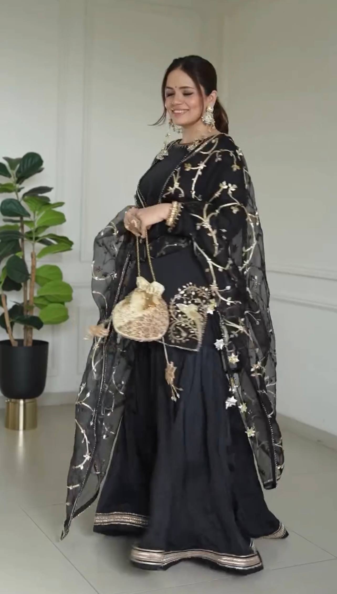New Premium Pure Crepe Embroidered Sharara Set with Dupatta