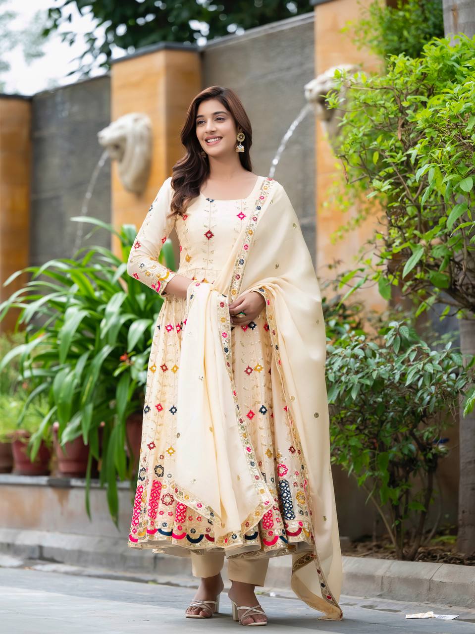 New Function Wear Pure Chinon Silk with Crush finish Anarkali Kurta Set