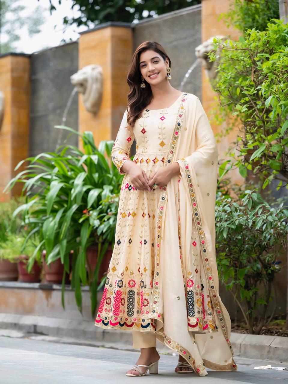 New Function Wear Pure Chinon Silk with Crush finish Anarkali Kurta Set