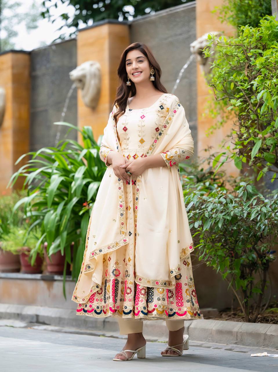 New Function Wear Pure Chinon Silk with Crush finish Anarkali Kurta Set