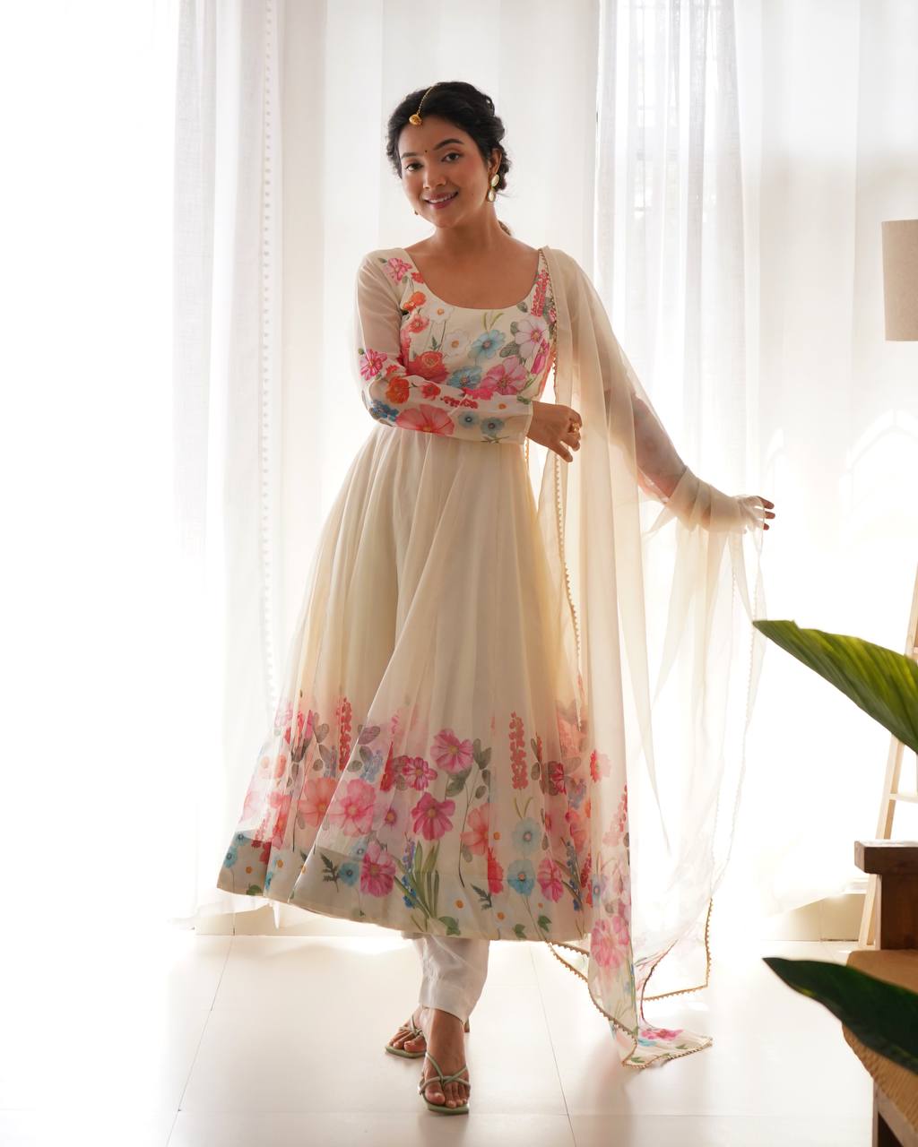 White Color Organza Silk Anarkali Suit