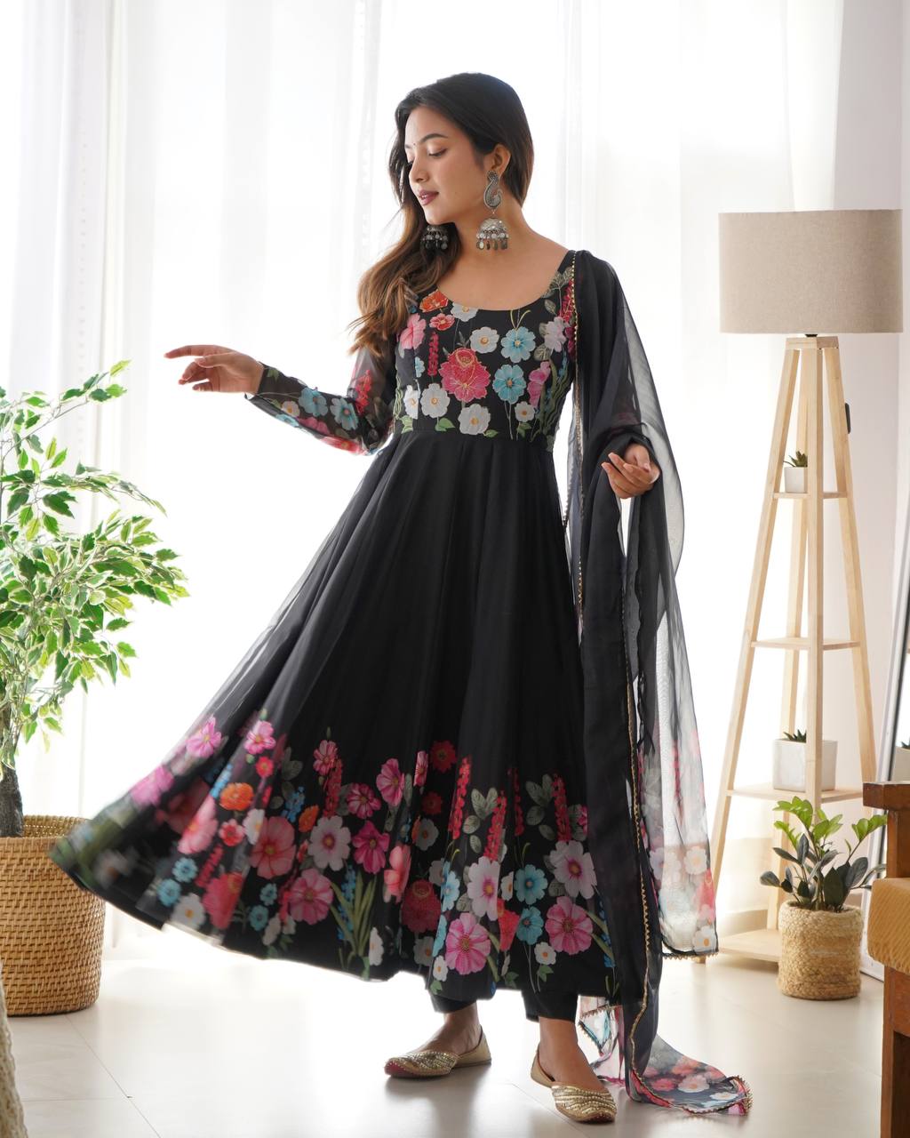 Black Color Organza Silk Anarkali Suit