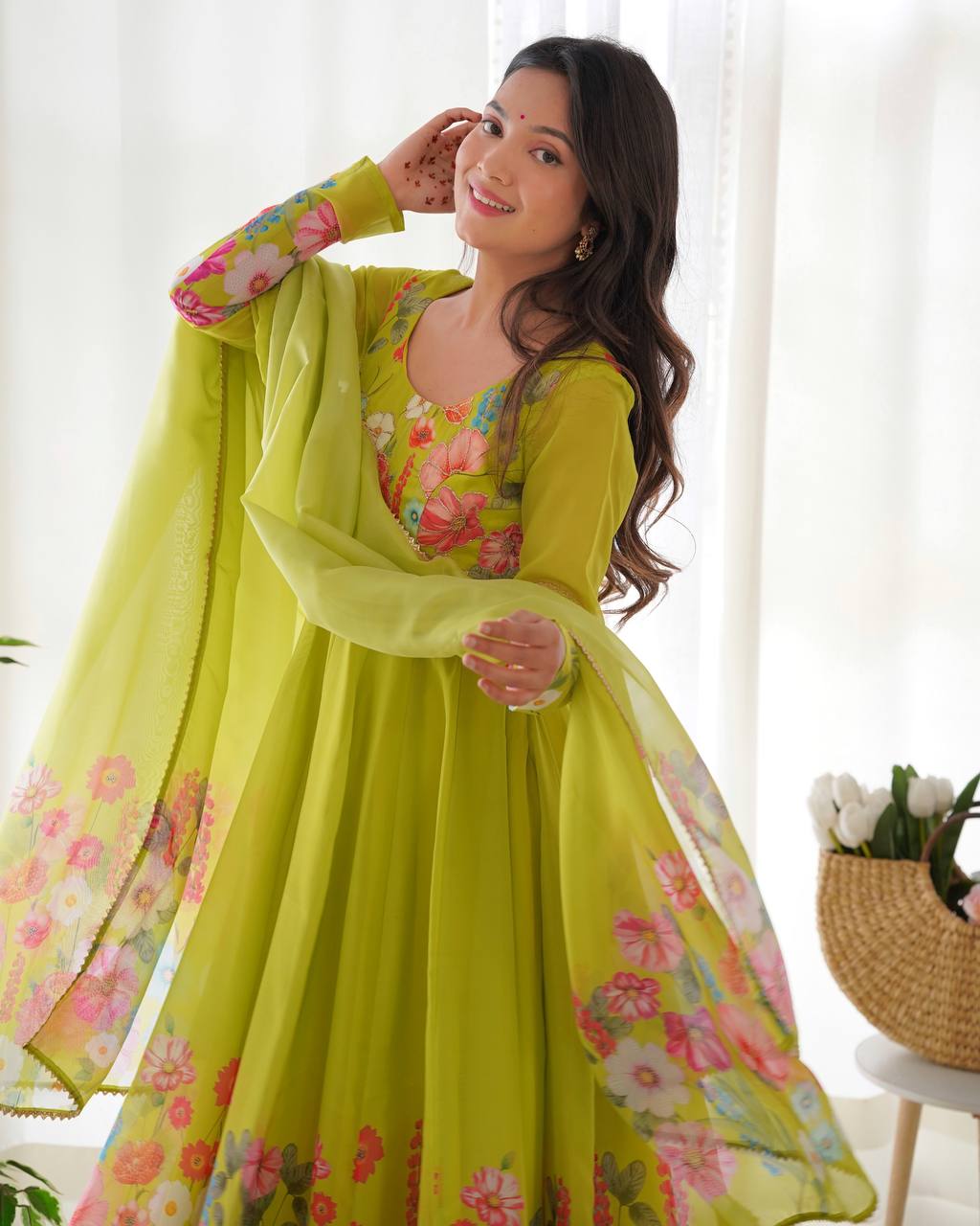 Green Color Organza Silk Anarkali Suit
