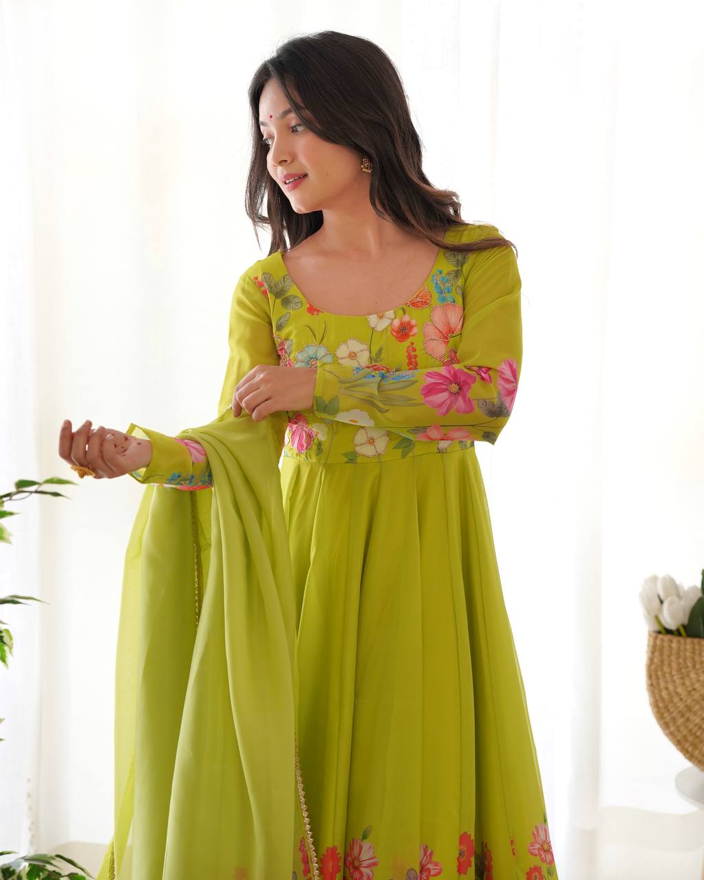 Green Color Organza Silk Anarkali Suit