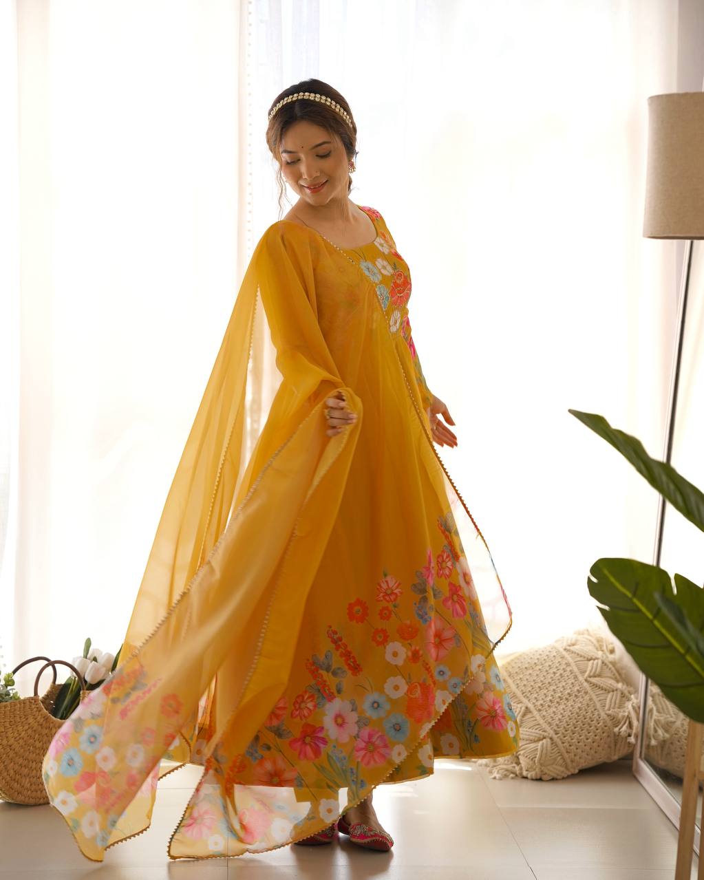 Yellow Color Organza Silk Anarkali Suit