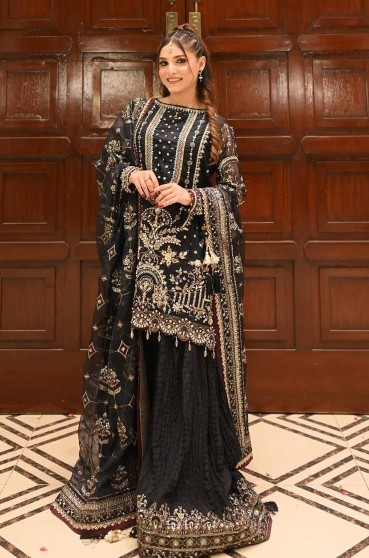 Luxe Faux Georgette Embroidered Kurta Palazzo Set