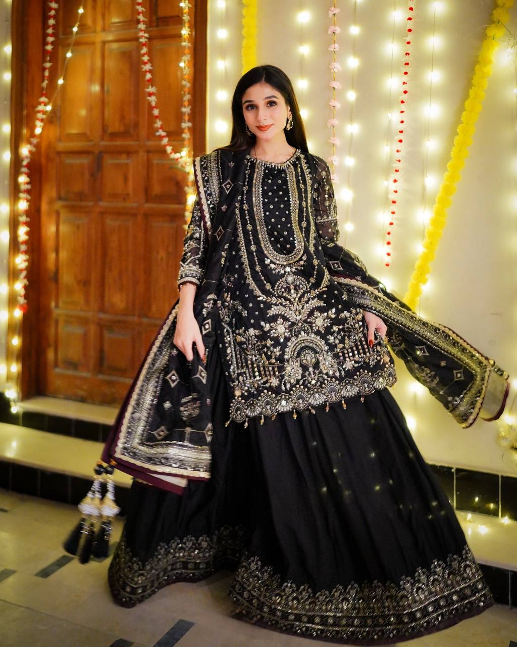 Luxe Faux Georgette Embroidered Kurta Palazzo Set
