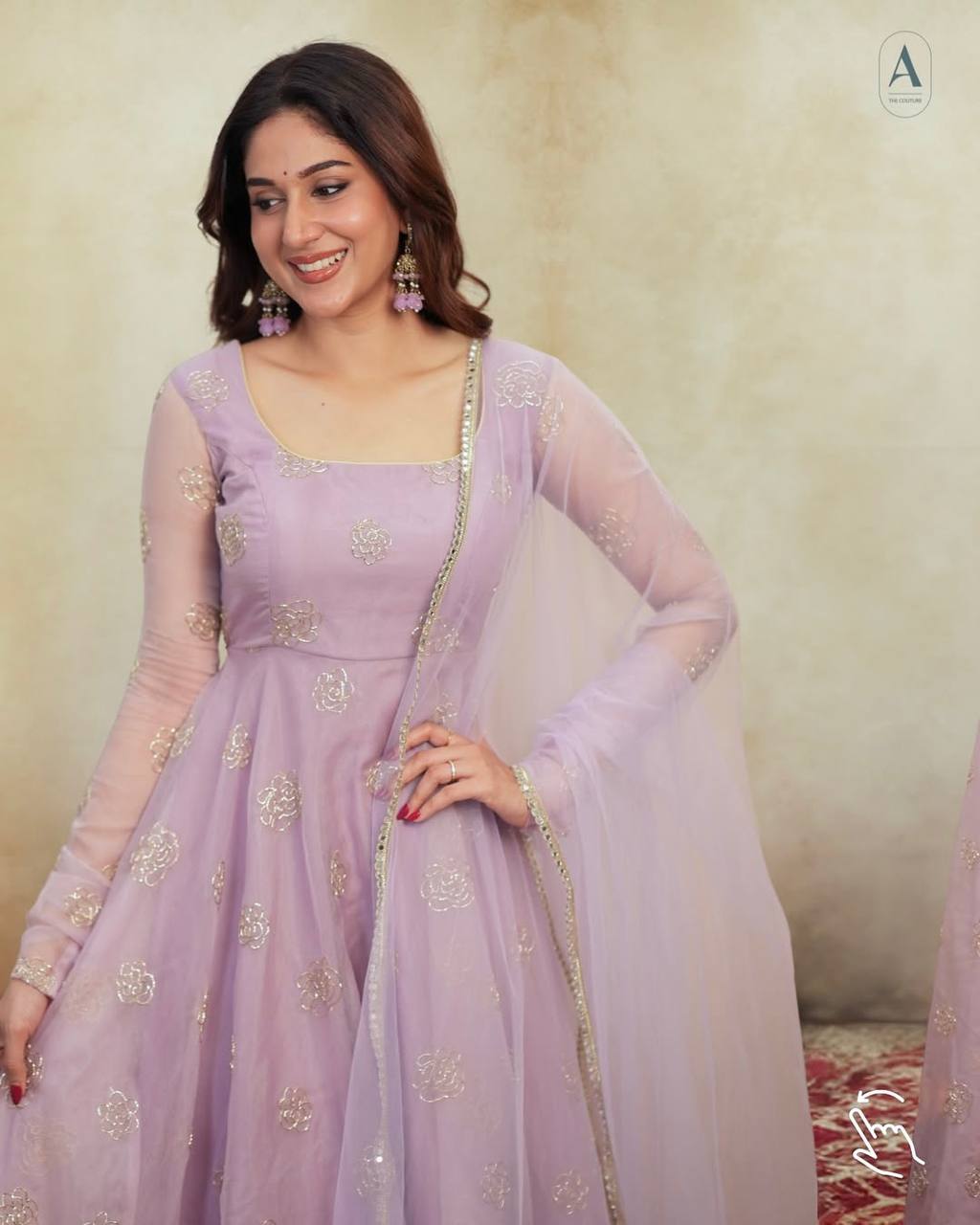 Pastel Embroidered Anarkali Suit Set with Soft Net Dupatta