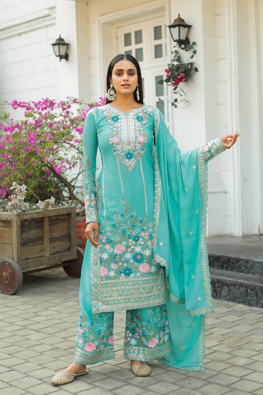 Royal Radiance – Chinon Silk Partywear Plazzo Set