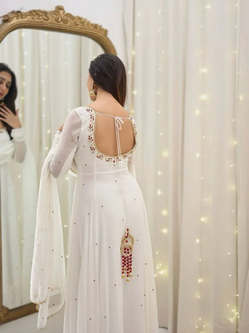 New Designer Collection In Faux Georgette With Embroidery Sequence Work Gown And Dupatta Set Fully Stitched Ready To Wear