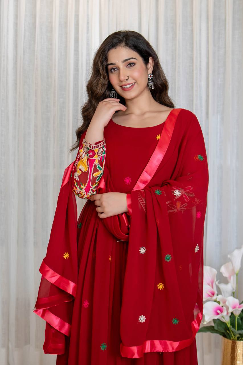 Premium Red Designer Anarkali Suit Set