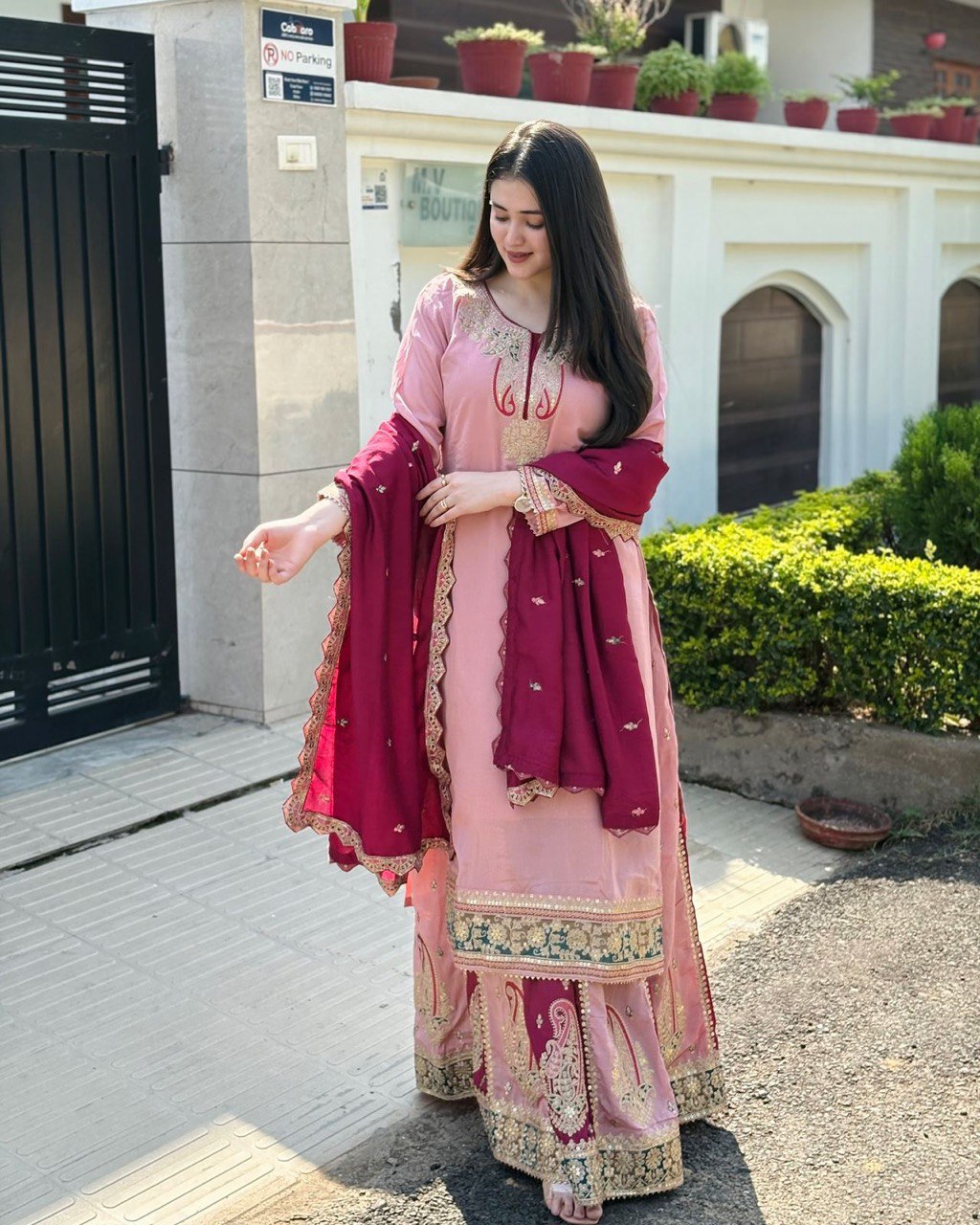 New Designer Party Top Pallazo & Dupatta Set