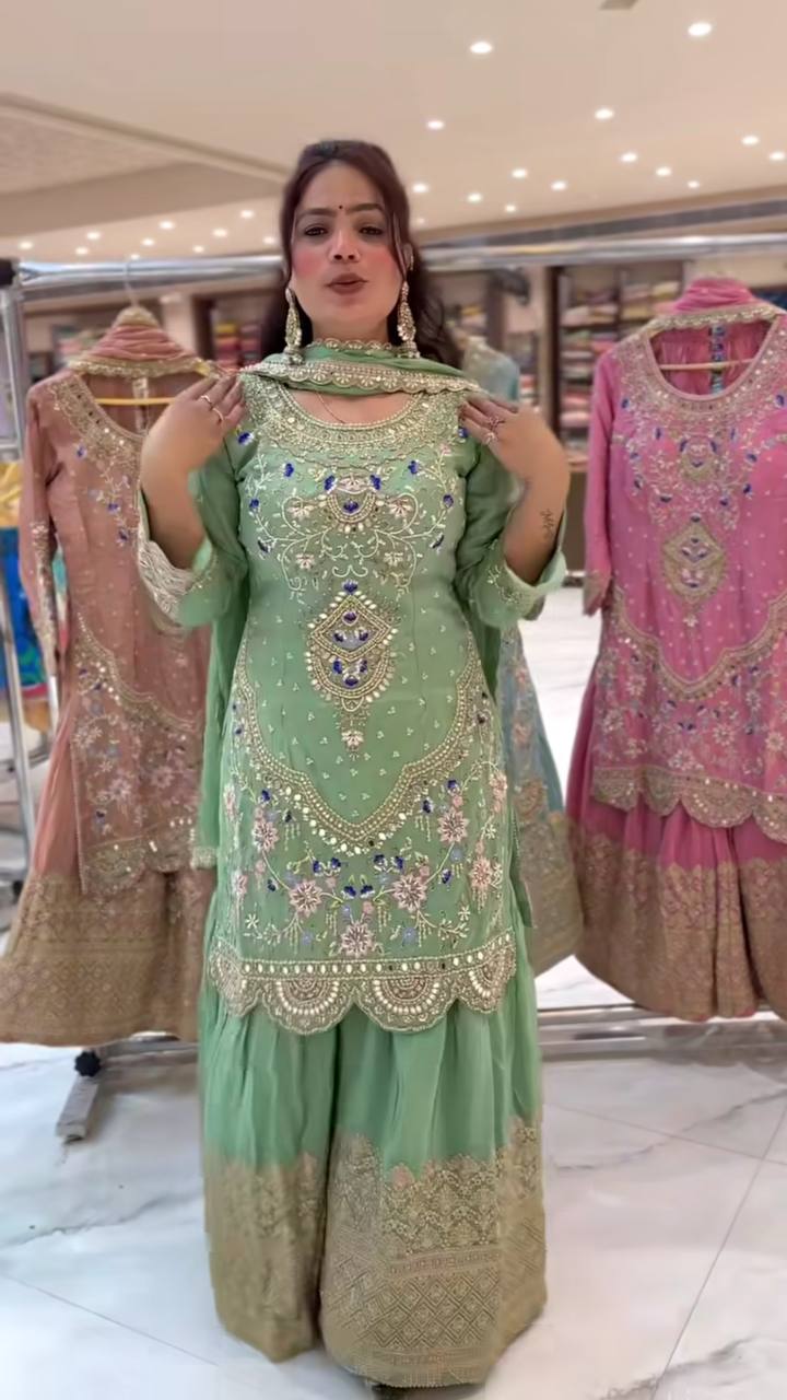 Elegant Partywear Sharara Set with Dupatta | Ready to Wear