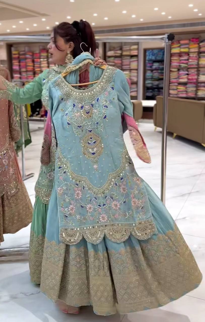 Elegant Partywear Sharara Set with Dupatta | Ready to Wear