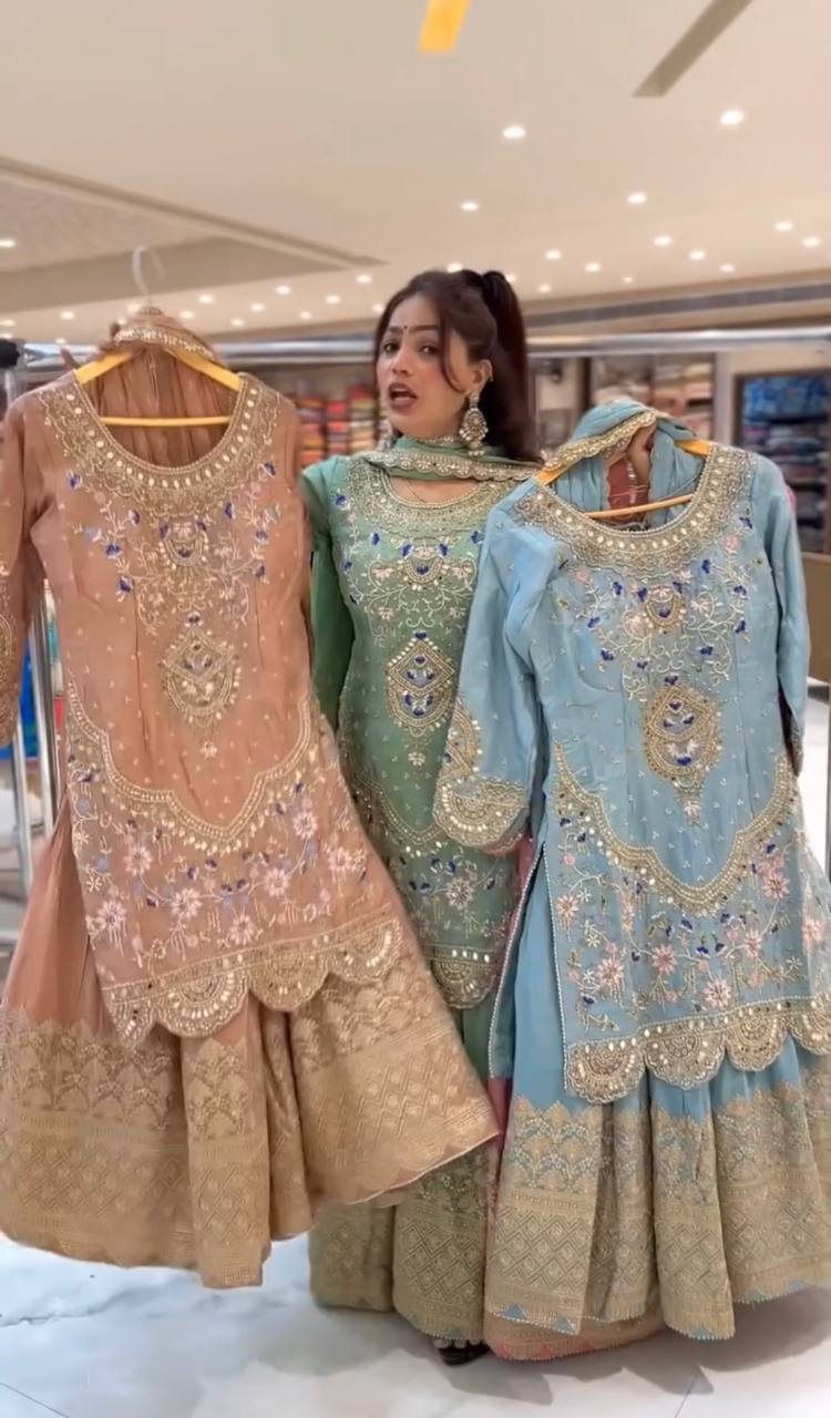 Elegant Partywear Sharara Set with Dupatta | Ready to Wear