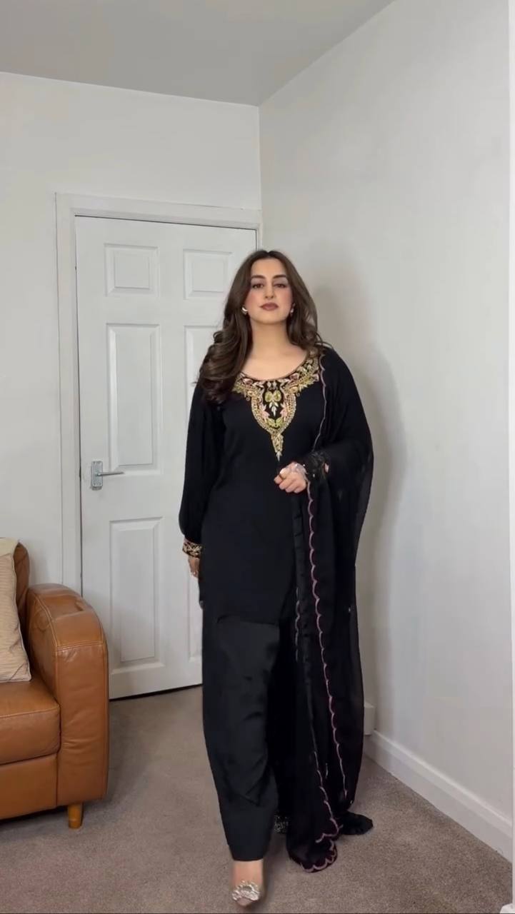 Embroidered Georgette Sharara Set with Dupatta – Fully Stitched