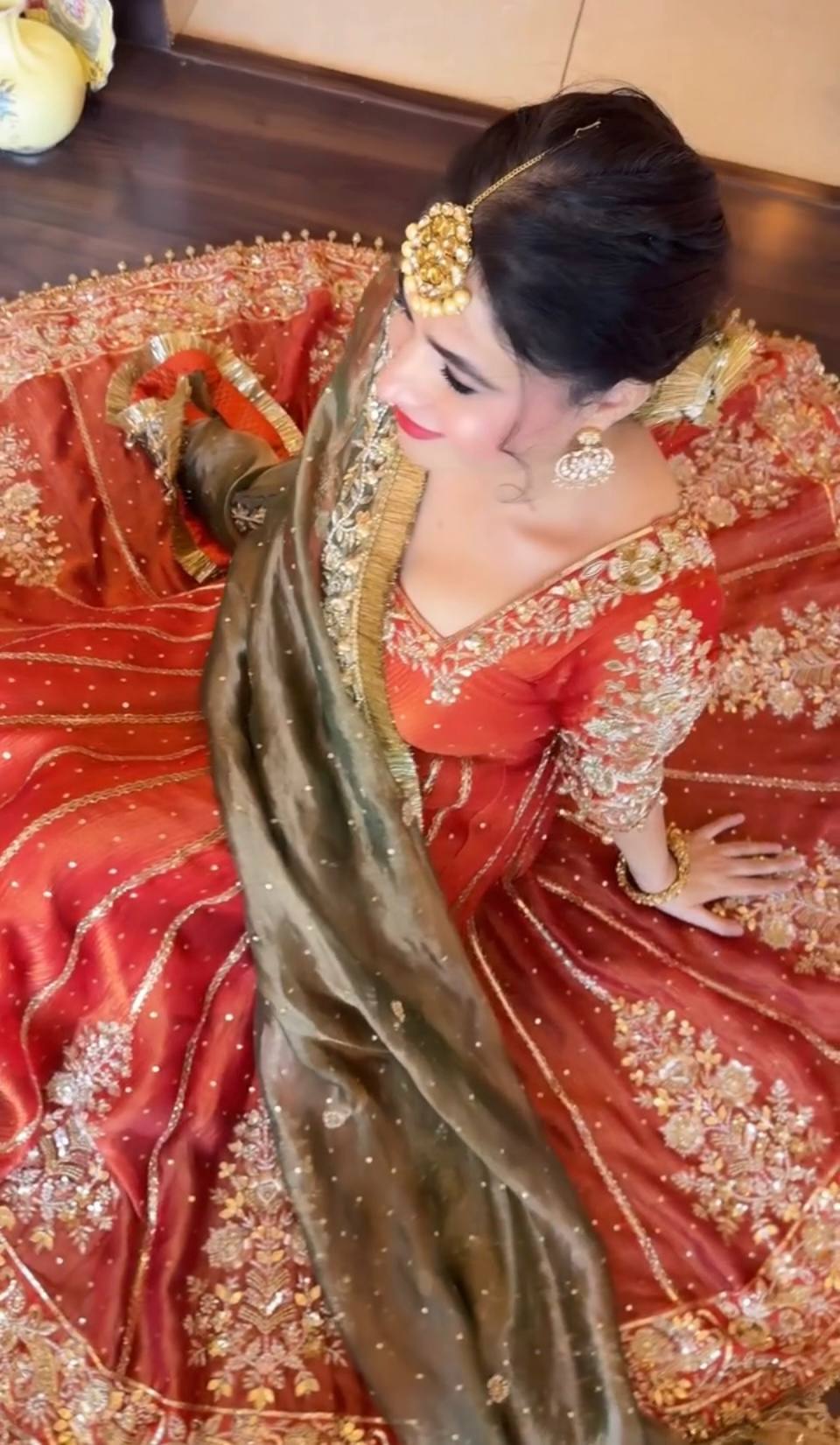 Bridal Orange Embroidered Anarkali Lehenga Set with Designer Dupatta