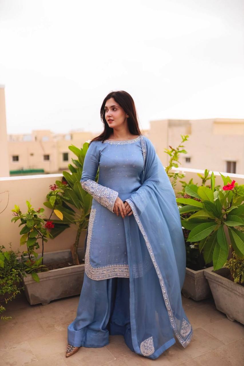 New Designer Festive Heavy Faux Georgette Sharara Palazzo Suit with Dupatta – Fully Stitched