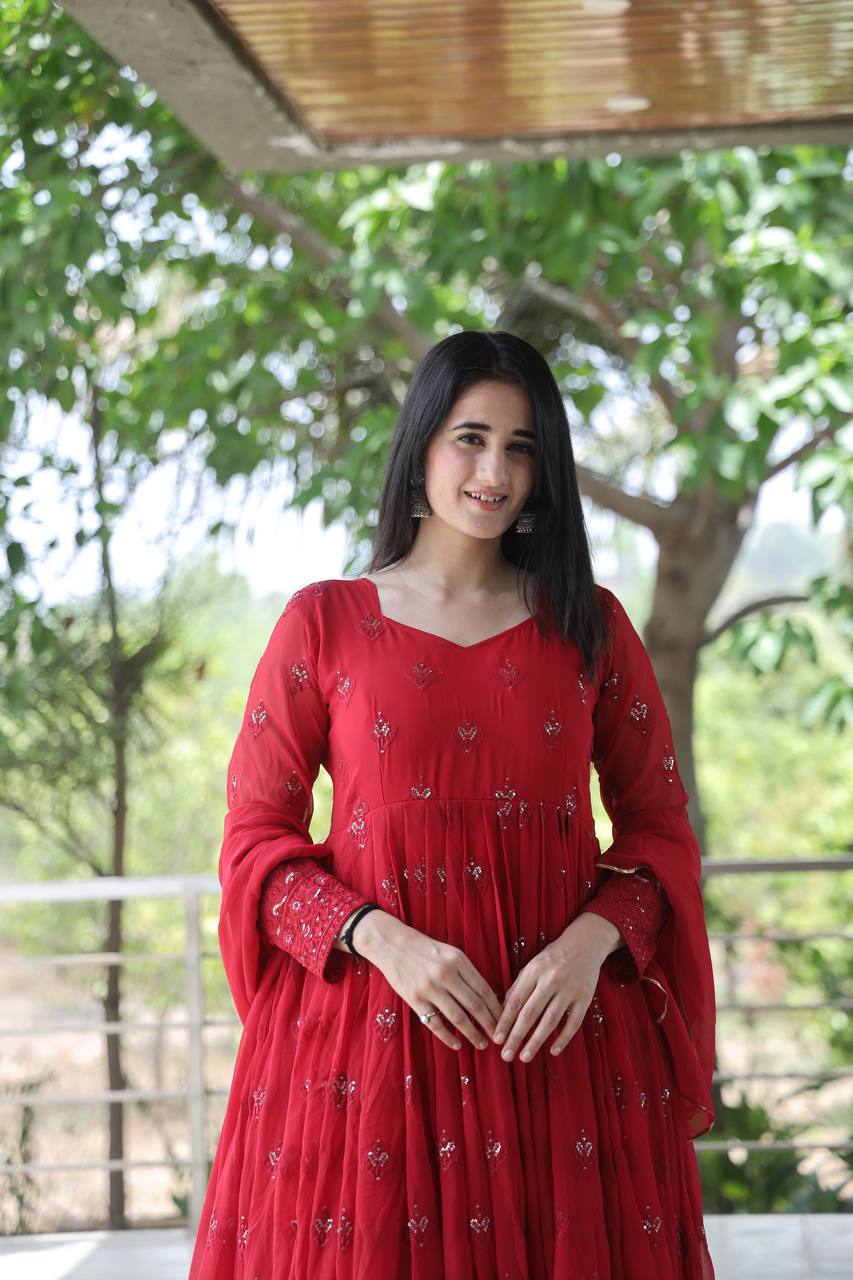 Red Anarkali Suit Set