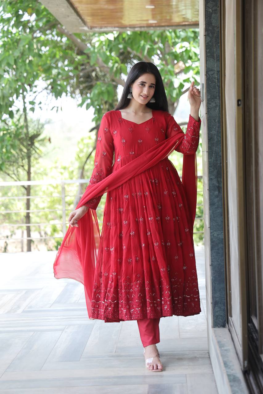 Red Anarkali Suit Set