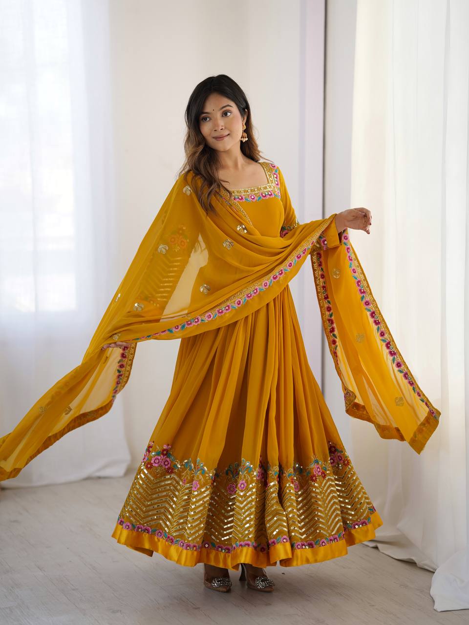 Launching Heavy New Designer Party Wear Look Gown-Dupatta in Heavy Multy Thread Embroidery Sequence Work