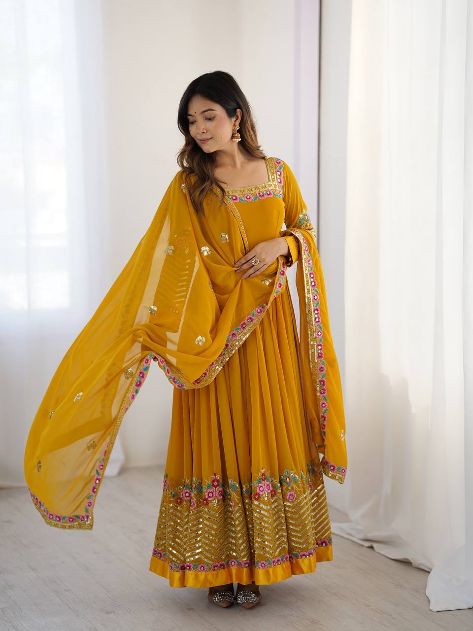 Launching Heavy New Designer Party Wear Look Gown-Dupatta in Heavy Multy Thread Embroidery Sequence Work