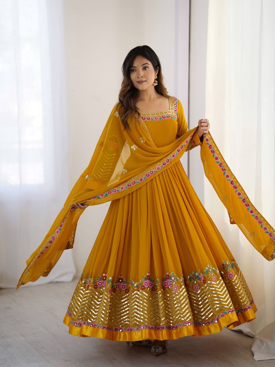 Launching Heavy New Designer Party Wear Look Gown-Dupatta in Heavy Multy Thread Embroidery Sequence Work