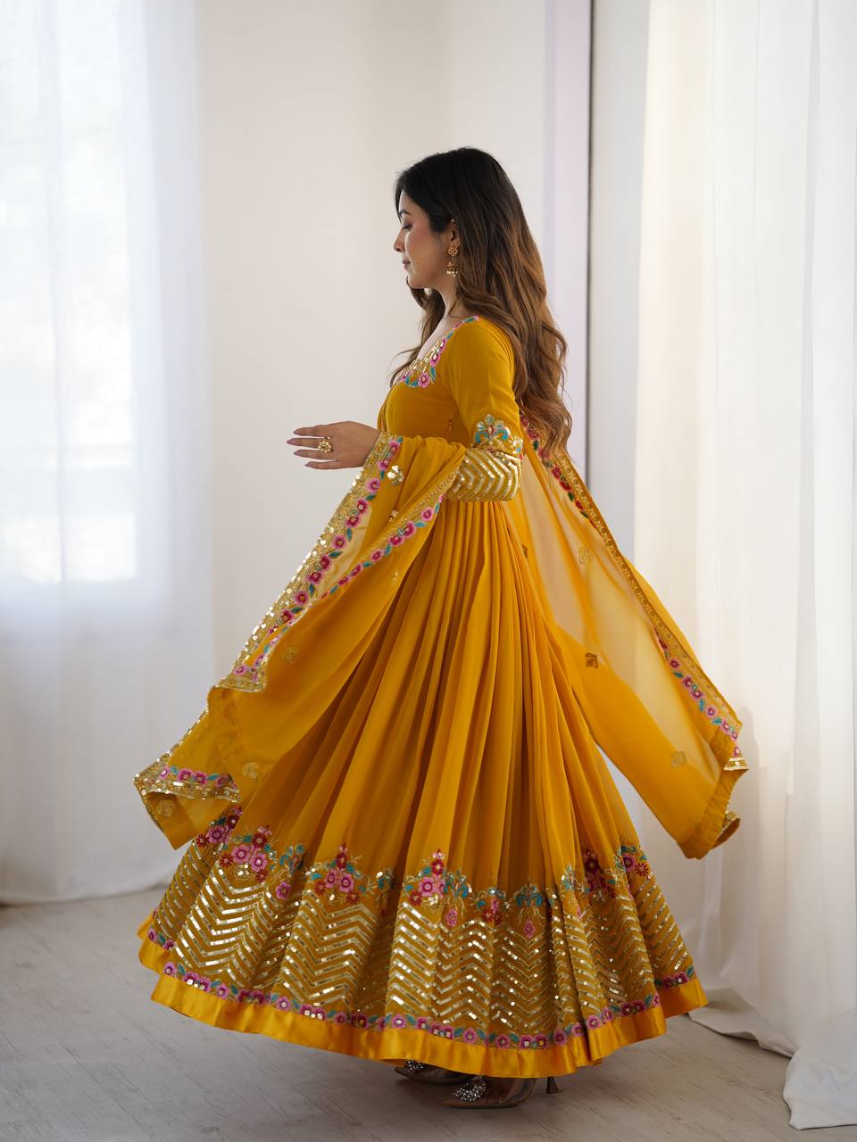 Launching Heavy New Designer Party Wear Look Gown-Dupatta in Heavy Multy Thread Embroidery Sequence Work