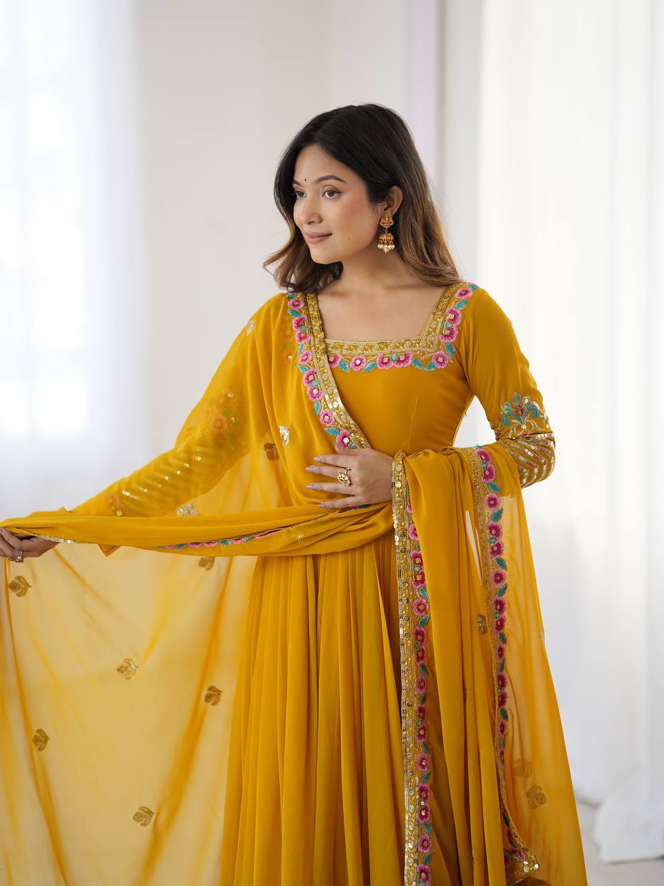 Launching Heavy New Designer Party Wear Look Gown-Dupatta in Heavy Multy Thread Embroidery Sequence Work