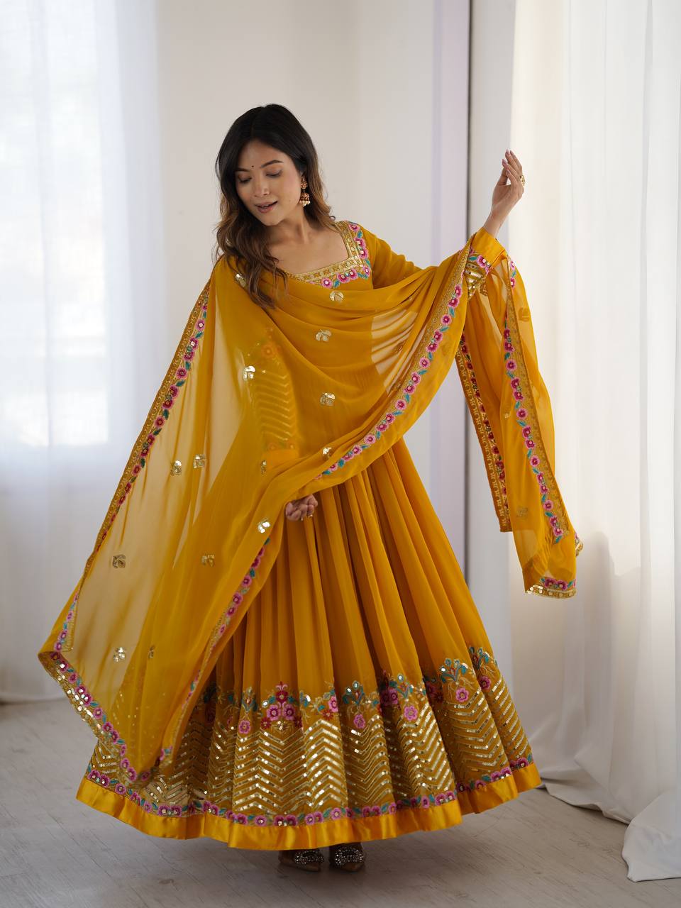 Launching Heavy New Designer Party Wear Look Gown-Dupatta in Heavy Multy Thread Embroidery Sequence Work