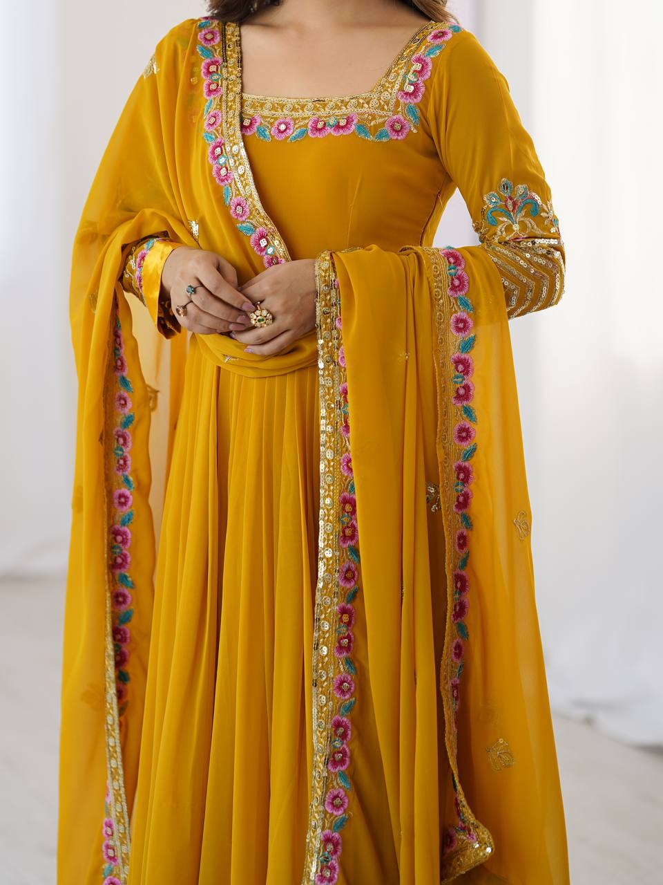 Launching Heavy New Designer Party Wear Look Gown-Dupatta in Heavy Multy Thread Embroidery Sequence Work