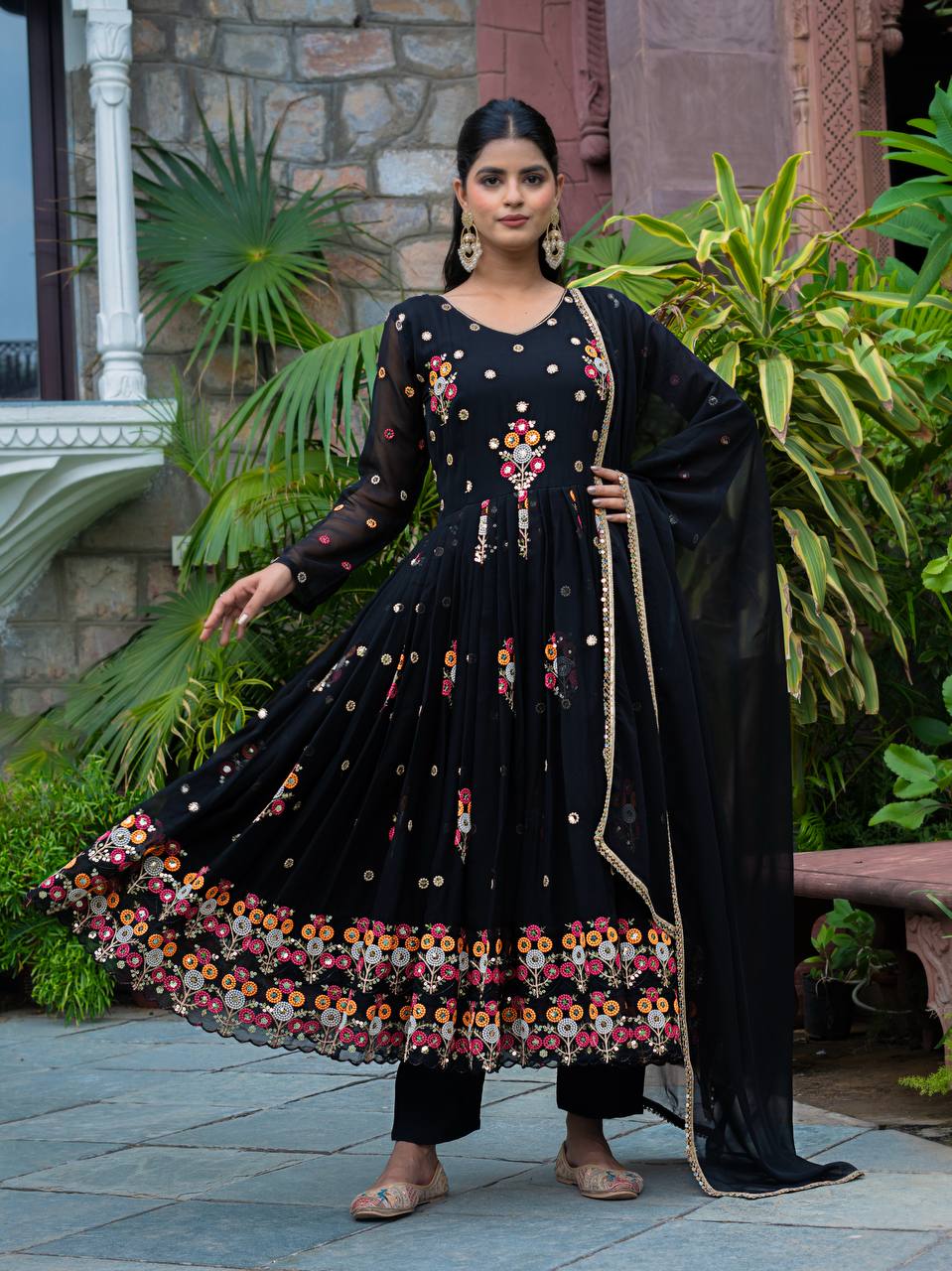 New Function Wear Designer Faux Georgette with Full Heavy Embroidery Sequence Work Anarkali Gown