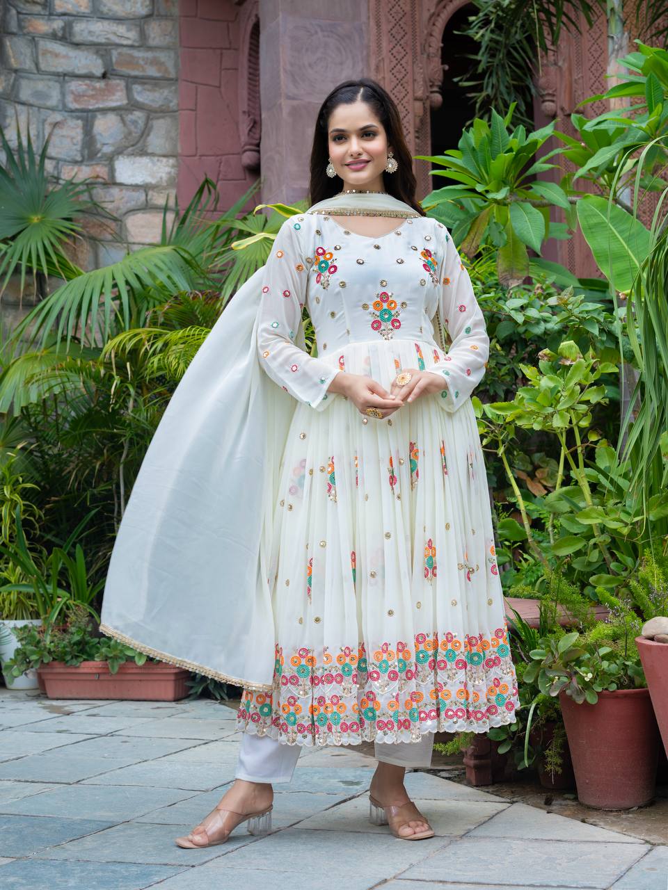New Function Wear Designer Faux Georgette with Full Heavy Embroidery Sequence Work Anarkali Gown