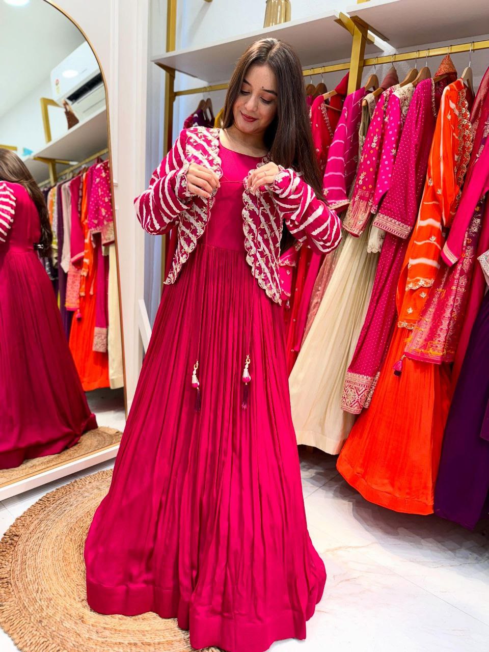 New Elegant Fox Georgette Gown with Embroidered Vichitra Silk Jacket