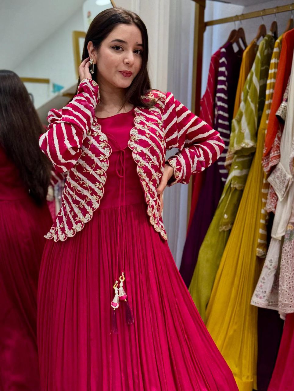 New Elegant Fox Georgette Gown with Embroidered Vichitra Silk Jacket