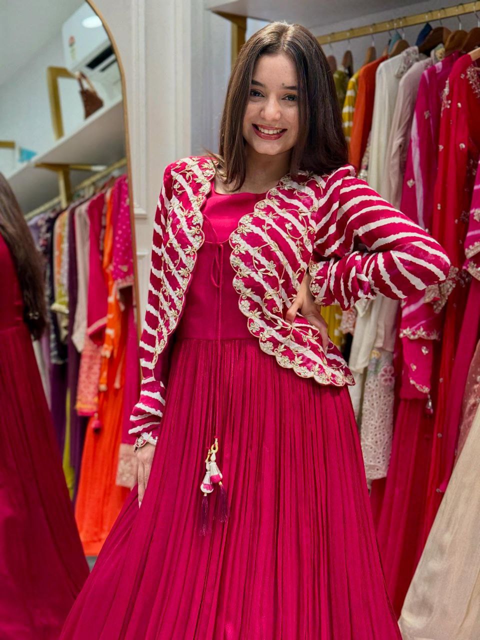 New Elegant Fox Georgette Gown with Embroidered Vichitra Silk Jacket