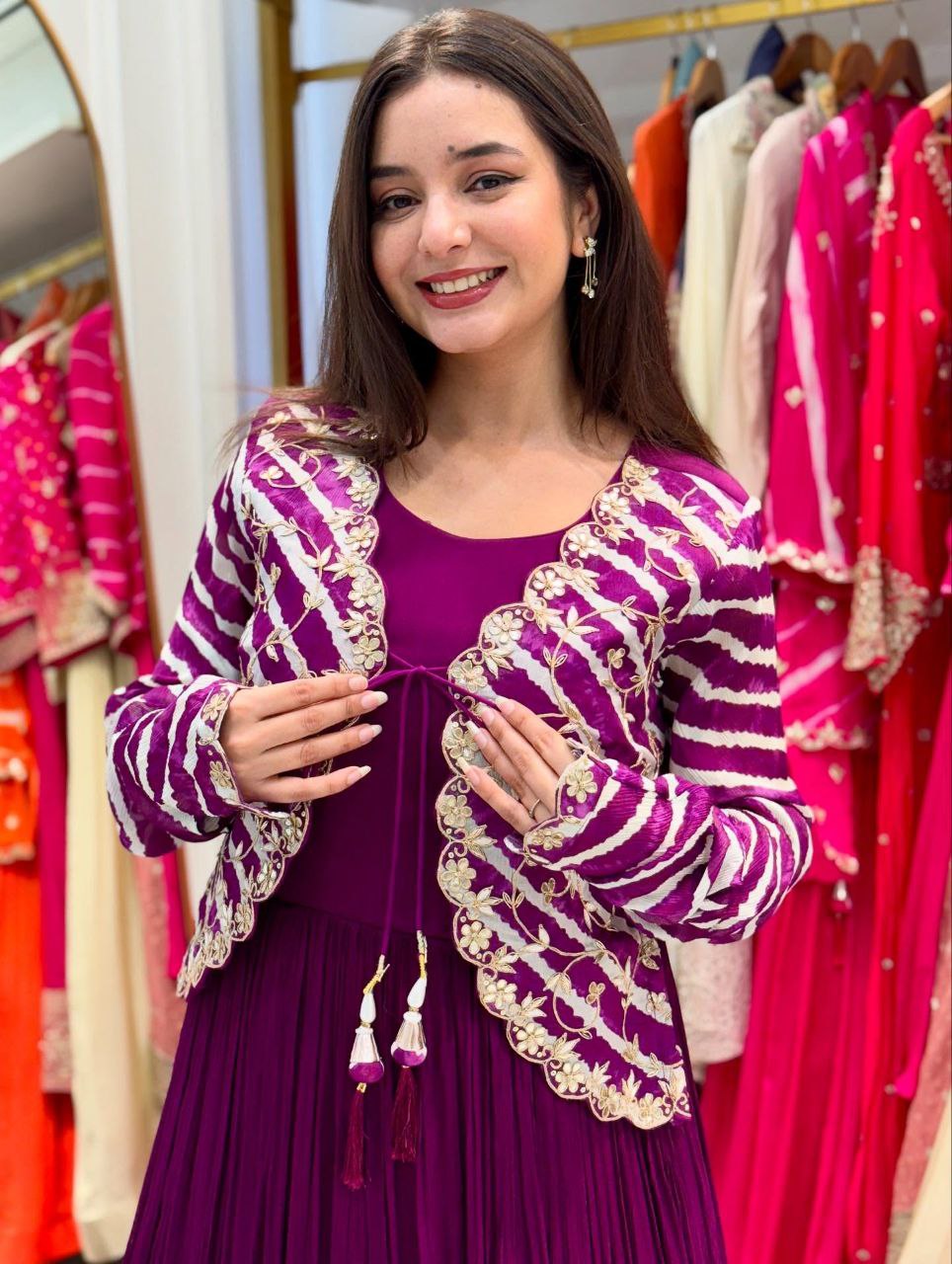 New Elegant Fox Georgette Gown with Embroidered Vichitra Silk Jacket